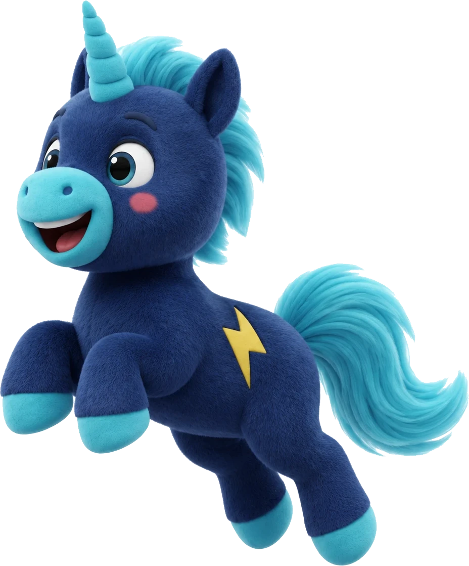 Neurín, el unicornio de Neuroenergía, saltando